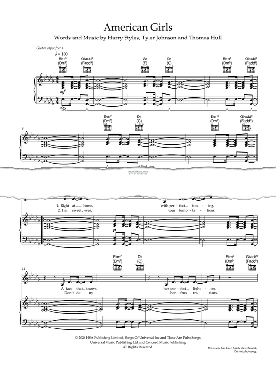 Produktgalerie: Seite 1 von 1 American Girls, Harry Styles, Gesang, Gitarre, Klavier