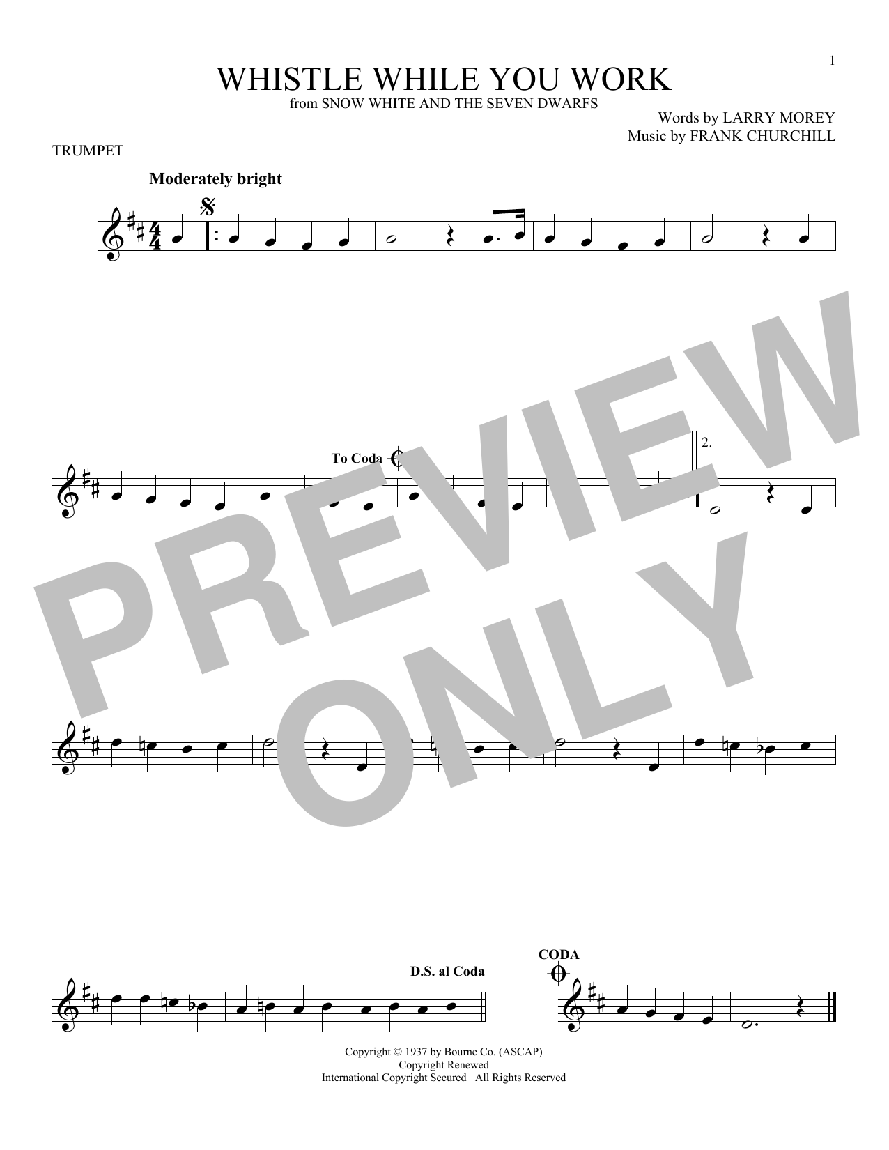 Produktgalerie: Seite 1 von 1 Whistle While You Work (from Snow White And The Seven Dwarfs), Larry Morey & Frank Churchill, Trompete