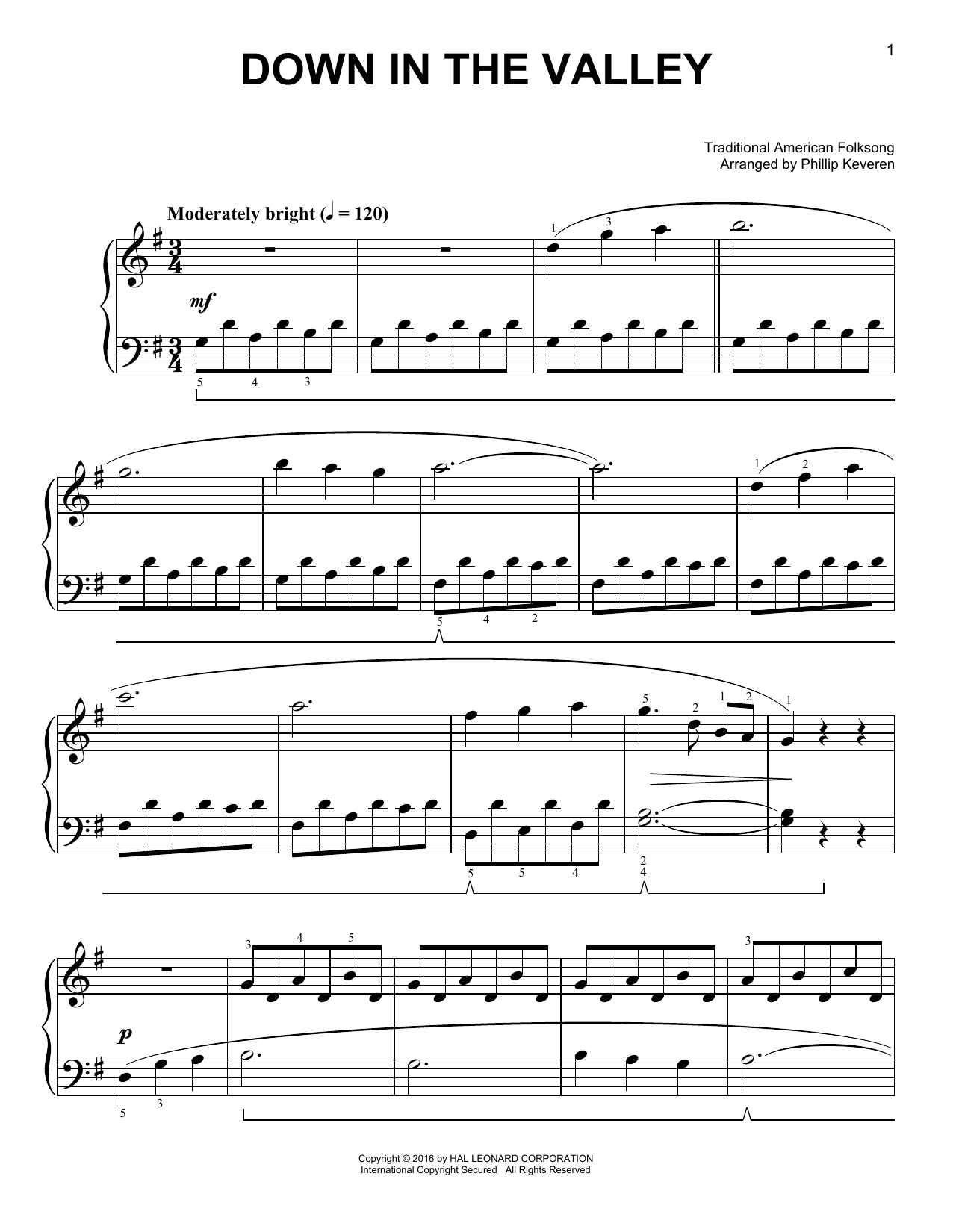 Produktgalerie: Seite 1 von 1 Down In The Valley, Traditional American Folksong, Klavier