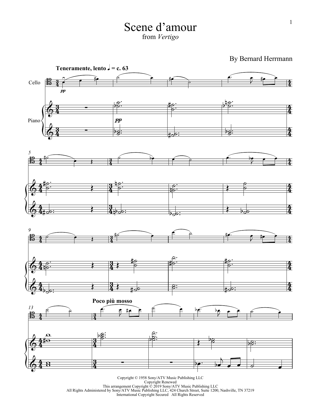 Produktgalerie: Seite 1 von 1 Scene D'Amour (from Vertigo), Bernard Hermann, Klavier, Violoncello