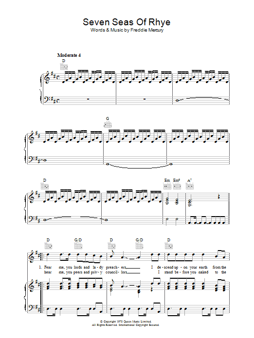 Produktgalerie: Seite 1 von 1 Seven Seas Of Rhye, Queen, Gesang, Gitarre, Klavier