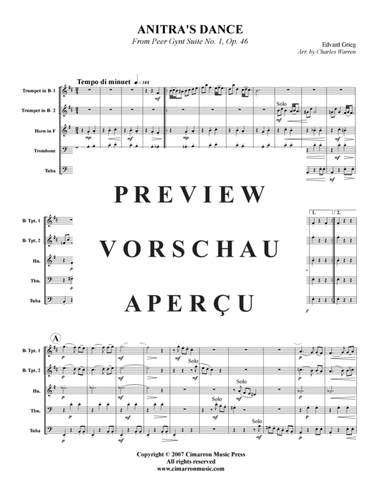 Produktgalerie: Seite 2 von 15 Anitras Dance, Op. 46 , , (Blechbläserquintett)