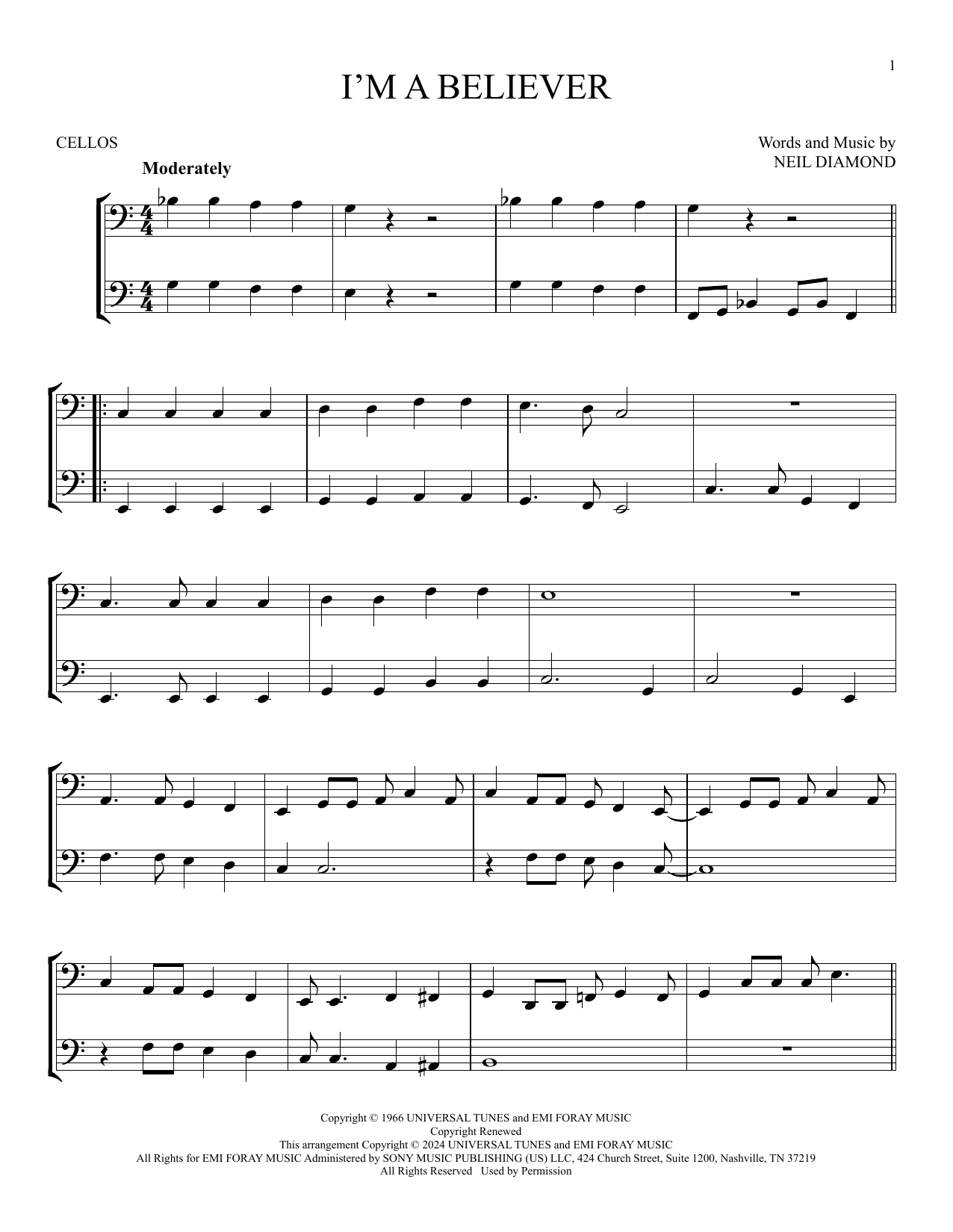 Produktgalerie: Seite 1 von 1 I'm A Believer, The Monkees, Violoncello