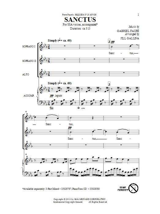 Produktgalerie: Seite 1 von 1 Sanctus (arr. Jill Gallina), Gabriel Faure, Chor