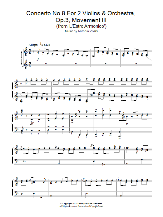 Product picture to: Concerto No.8 For 2 Violins & Orchestra, Op.3, Movement III