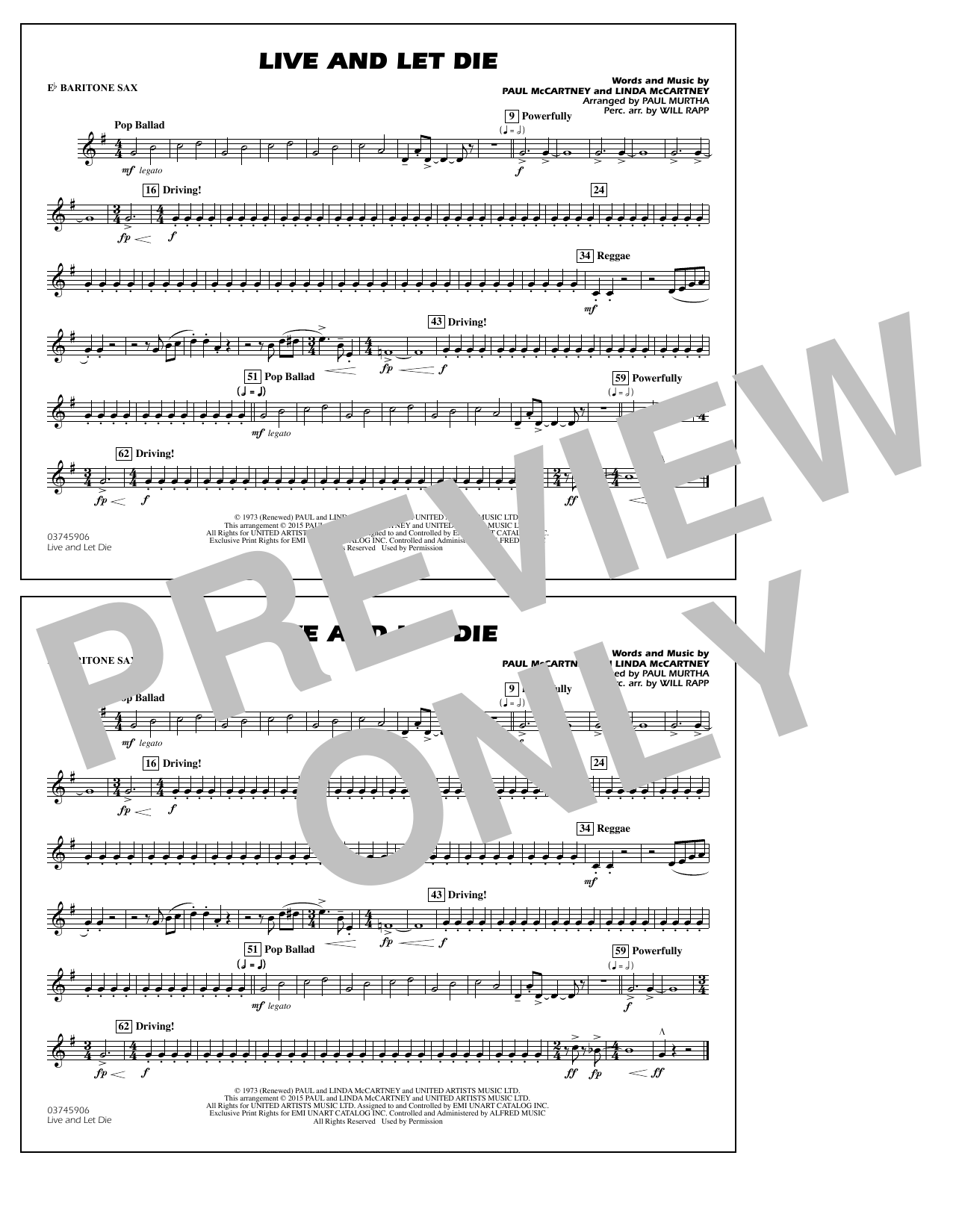 Product picture to: Live and Let Die - Eb Baritone Sax