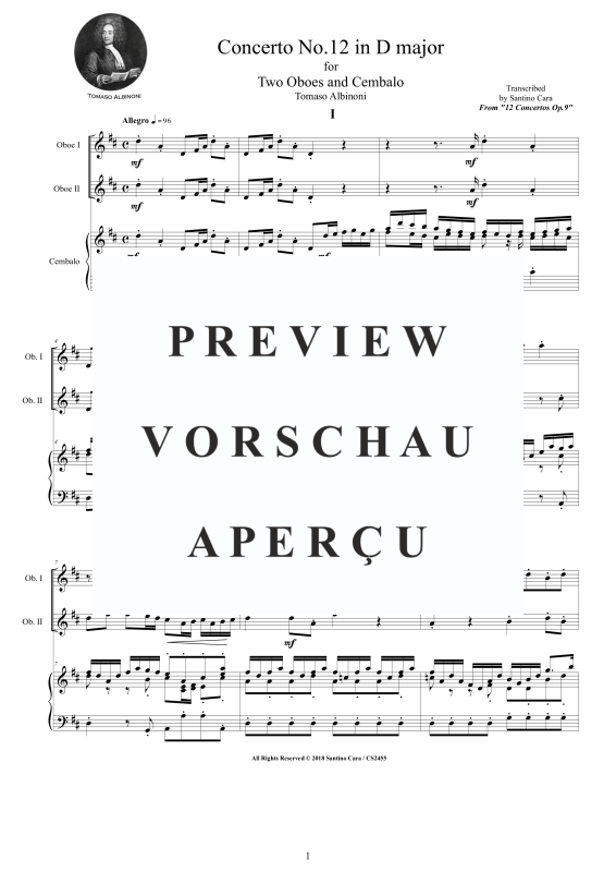 Product gallery: Page 2 of 11 Oboe Concerto No.12 in D-Dur Op.9, , 2 Oboes and Harpsichord