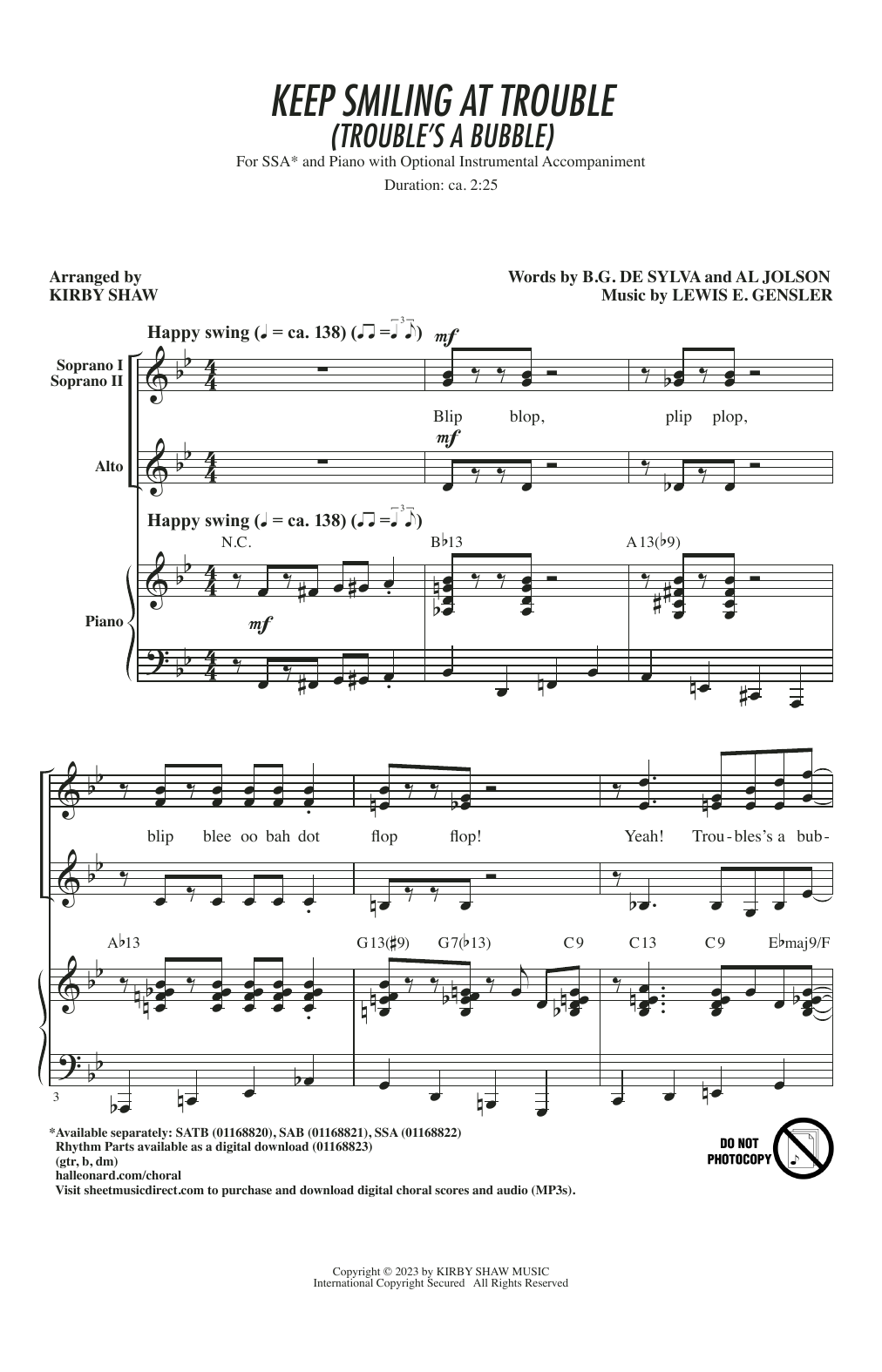 Produktgalerie: Seite 1 von 1 Keep Smiling At Trouble (Trouble's A Bubble) (arr. Kirby Shaw), Lewis E. Gensler, Chor