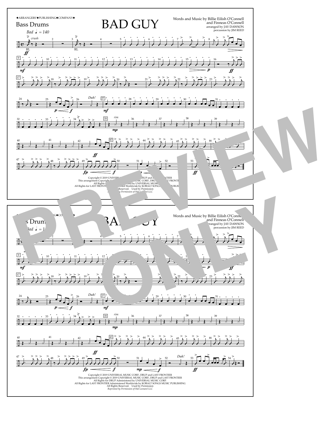 Product picture to: Bad Guy (arr. Jay Dawson) - Bass Drums