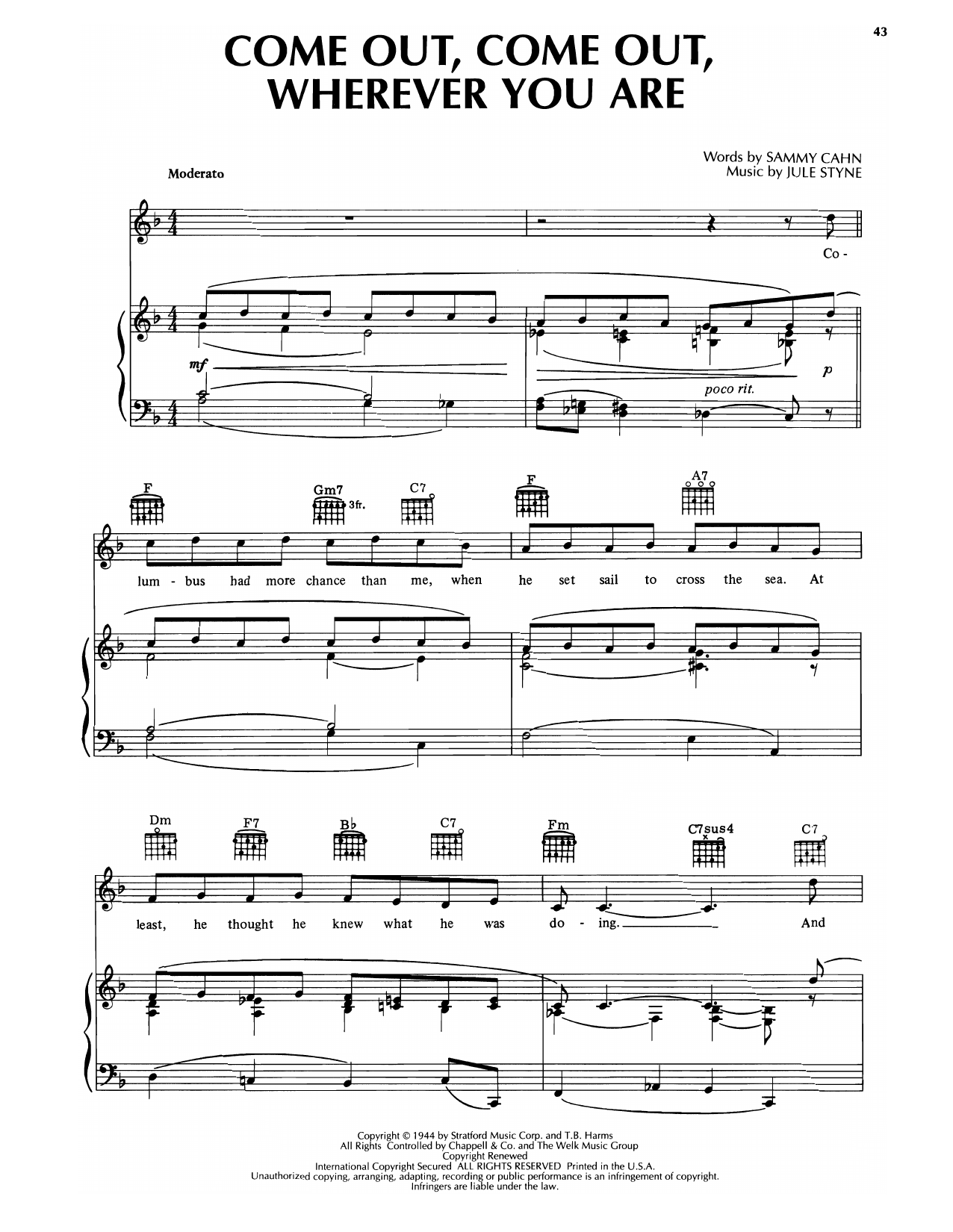 Product gallery: Page 1 of 1 Come Out, Come Out, Wherever You Are, Sammy Cahn & Jule Styne