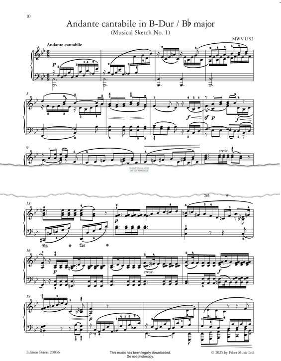 Produktgalerie: Seite 1 von 1 Andante cantabile in B-flat major, Felix Mendelssohn, Klavier