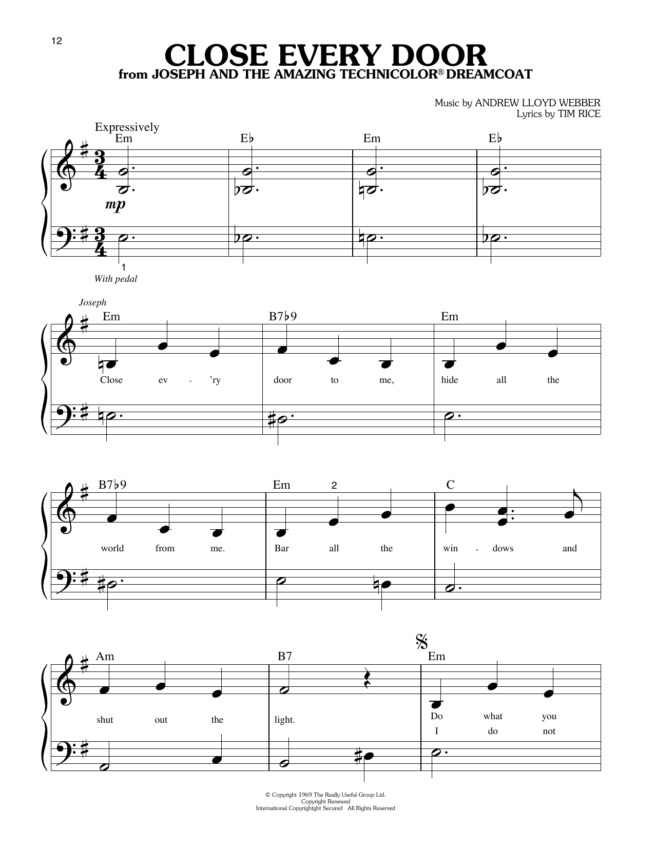 Produktgalerie: Seite 1 von 1 Close Every Door (from Joseph and the Amazing Technicolor Dreamcoat), Andrew Lloyd Webber, Klavier
