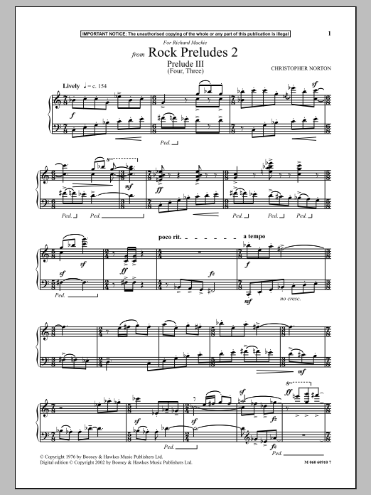 Product gallery: Page 1 of 1 Prelude III (Four, Three) (from Rock Preludes 2), Christopher Norton