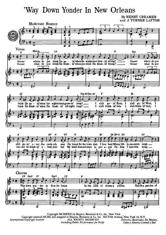 Produktbild zu: Way Down Yonder In New Orleans Popular Standard
