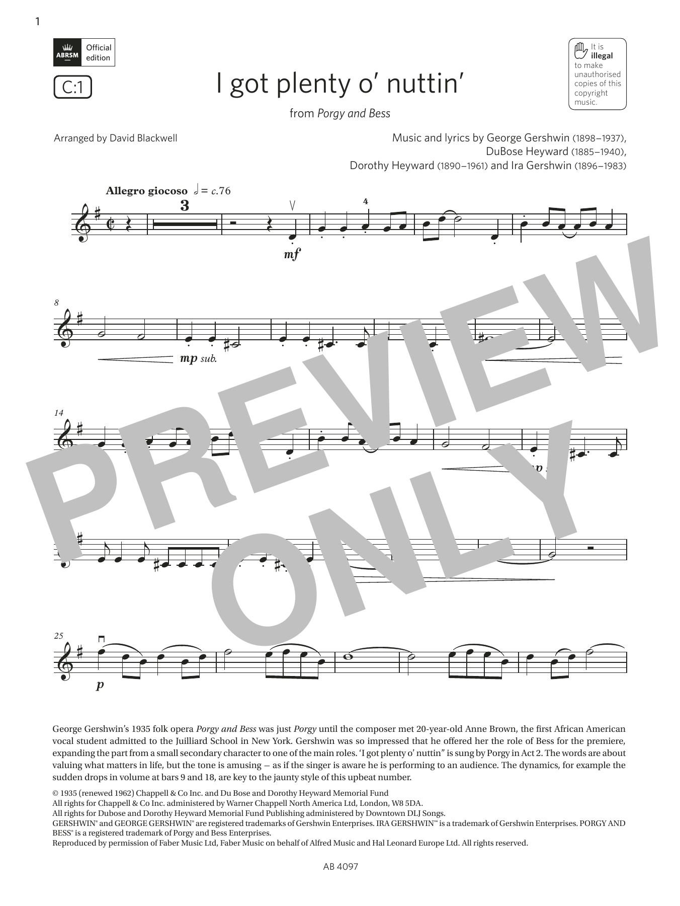 Produktbild zu:  I got plenty o' nuttin' (Grade 3, C1, from the ABRSM Violin Syllabus from 2024) - George Gershwin