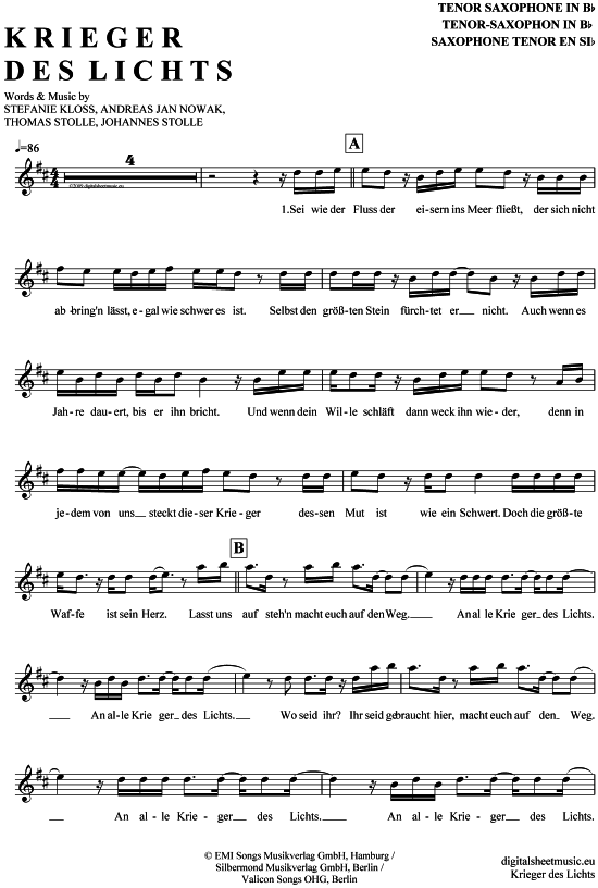 Product gallery: Page 1 of 4 Krieger des Lichts , Silbermond, Tenor Saxophone