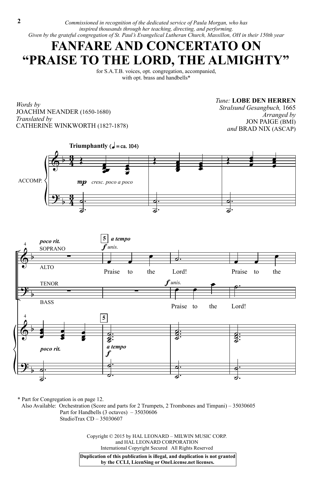 Produktbild zu: Praise To The Lord, The Almighty