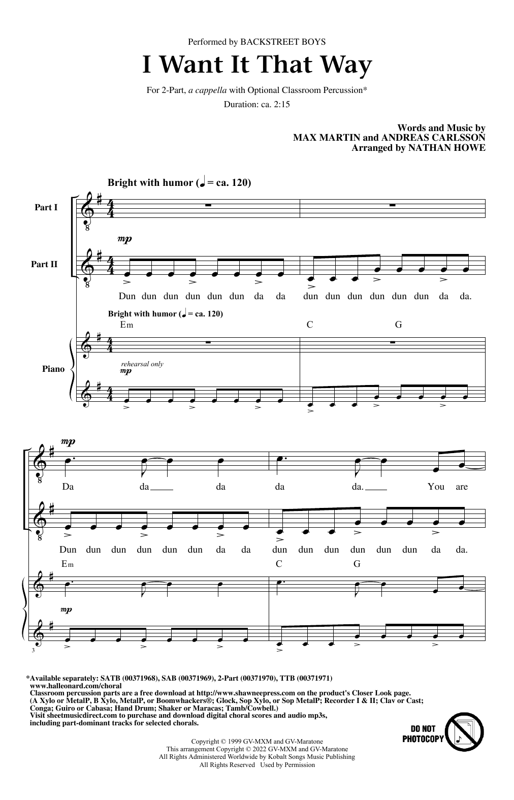 Product picture to: I Want It That Way (arr. Nathan Howe)