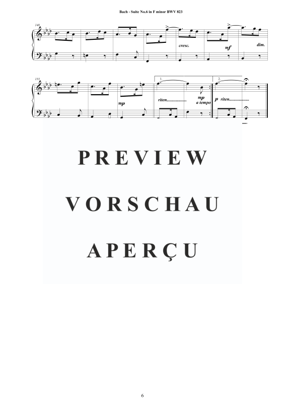 Produktgalerie: Seite 7 von 7 Piano Suite No.6 in F-Moll BWV 823 - Complete Piano Version, , Klavier Solo