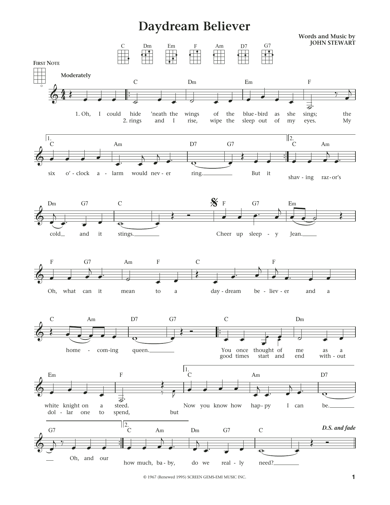 Product gallery: Page 1 of 1 Daydream Believer (from The Daily Ukulele) (arr. Liz and Jim Beloff), The Monkees