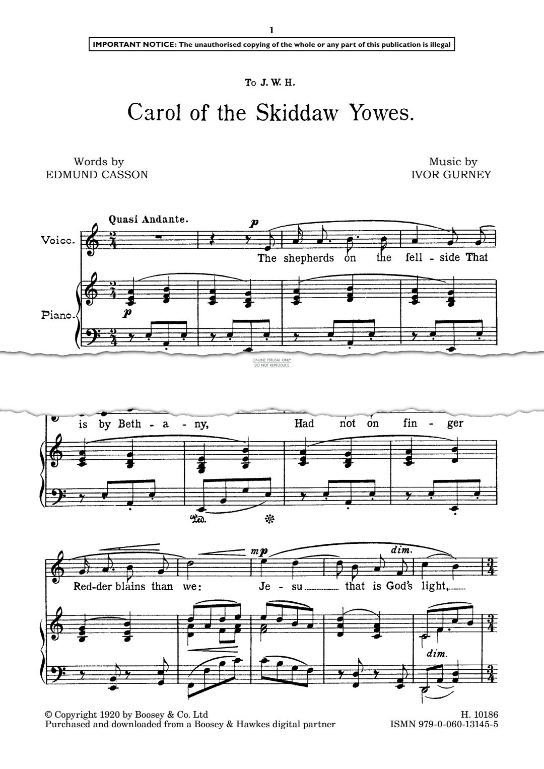 Produktgalerie: Seite 1 von 1 Carol of the Skiddaw Yowes, Ivor Gurney, Gesang, Klavier