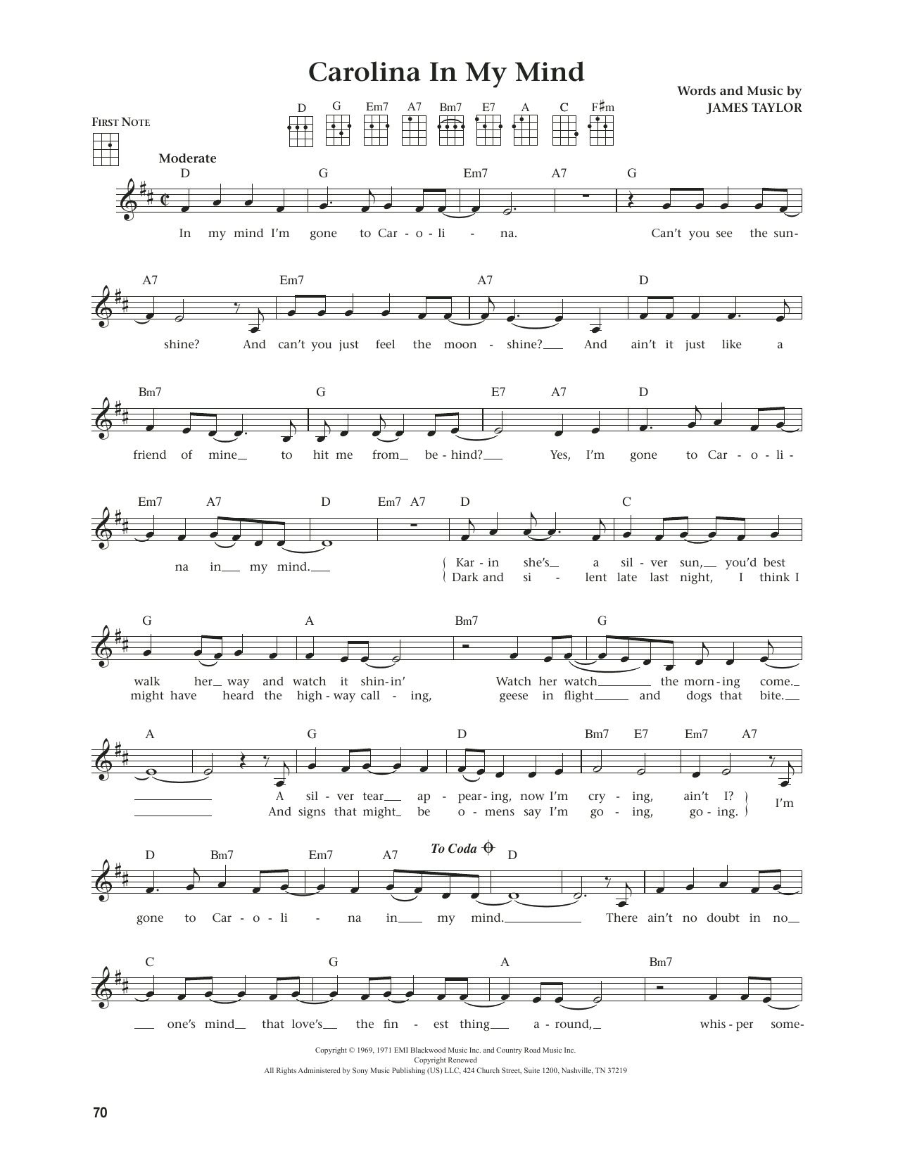 Product gallery: Page 1 of 1 Carolina In My Mind (from The Daily Ukulele) (arr. Jim Beloff), James Taylor