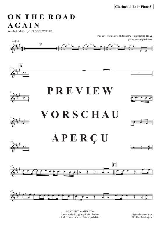 Product gallery: Page 16 of 21 On The Road Again , Nelson, Willie, (flute trio + piano)