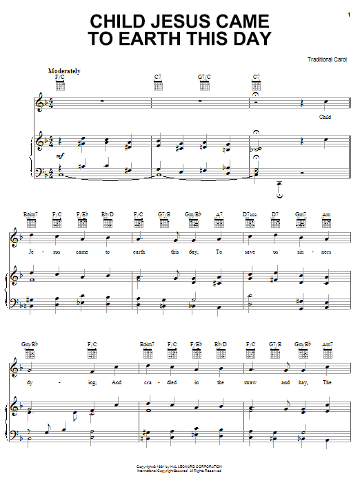 Product gallery: Page 1 of 1 Child Jesus Came To Earth This Day, Traditional Carol