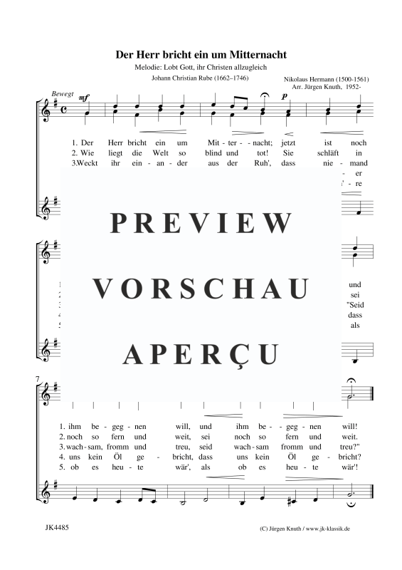 Produktbild zu: Der Herr bricht ein um Mitternacht  (Melodie: Lobt Gott, ihr Christen allzugleich)Nikolaus Hermann