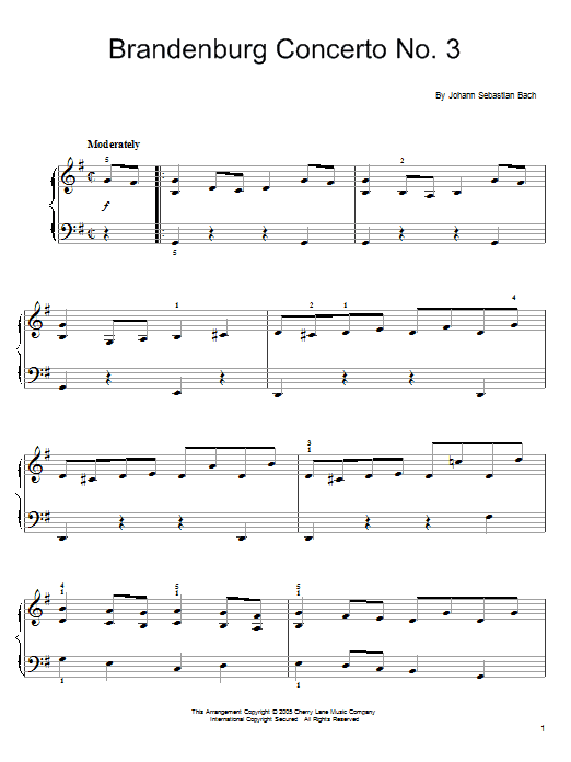 Produktgalerie: Seite 1 von 1 Brandenburg Concerto No. 3 (First Movement Theme), Johann Sebastian Bach, Klavier