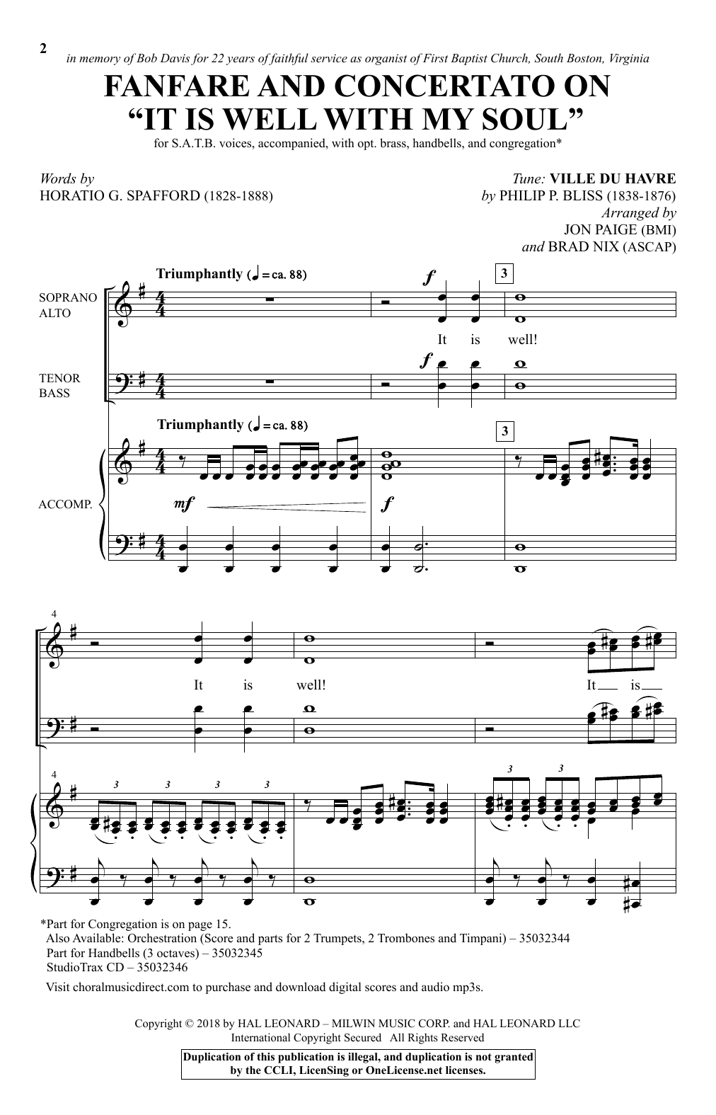 Product picture to: Fanfare And Concertato On "It Is Well With My Soul" (arr. Jon Paige & Brad Nix)