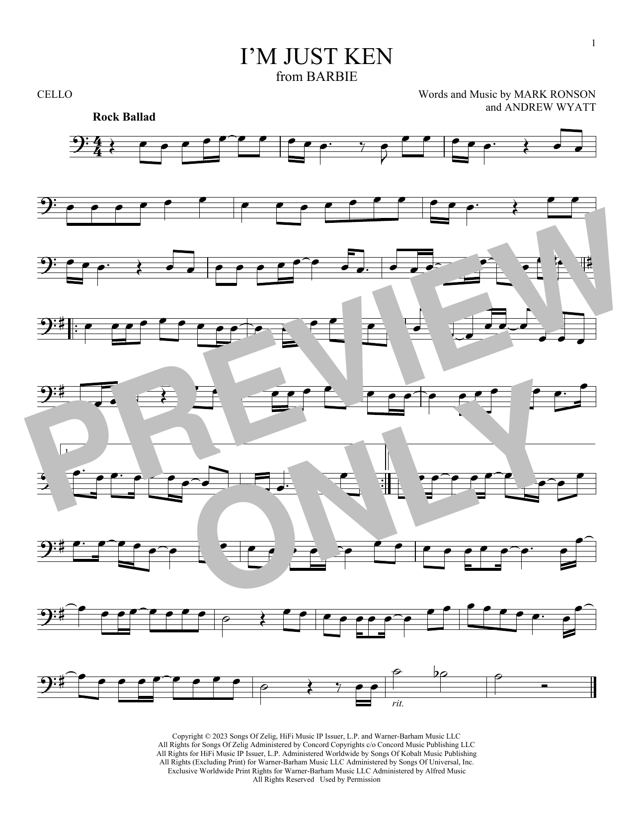 Produktgalerie: Seite 1 von 1 I'm Just Ken (from Barbie), Ryan Gosling, Violoncello