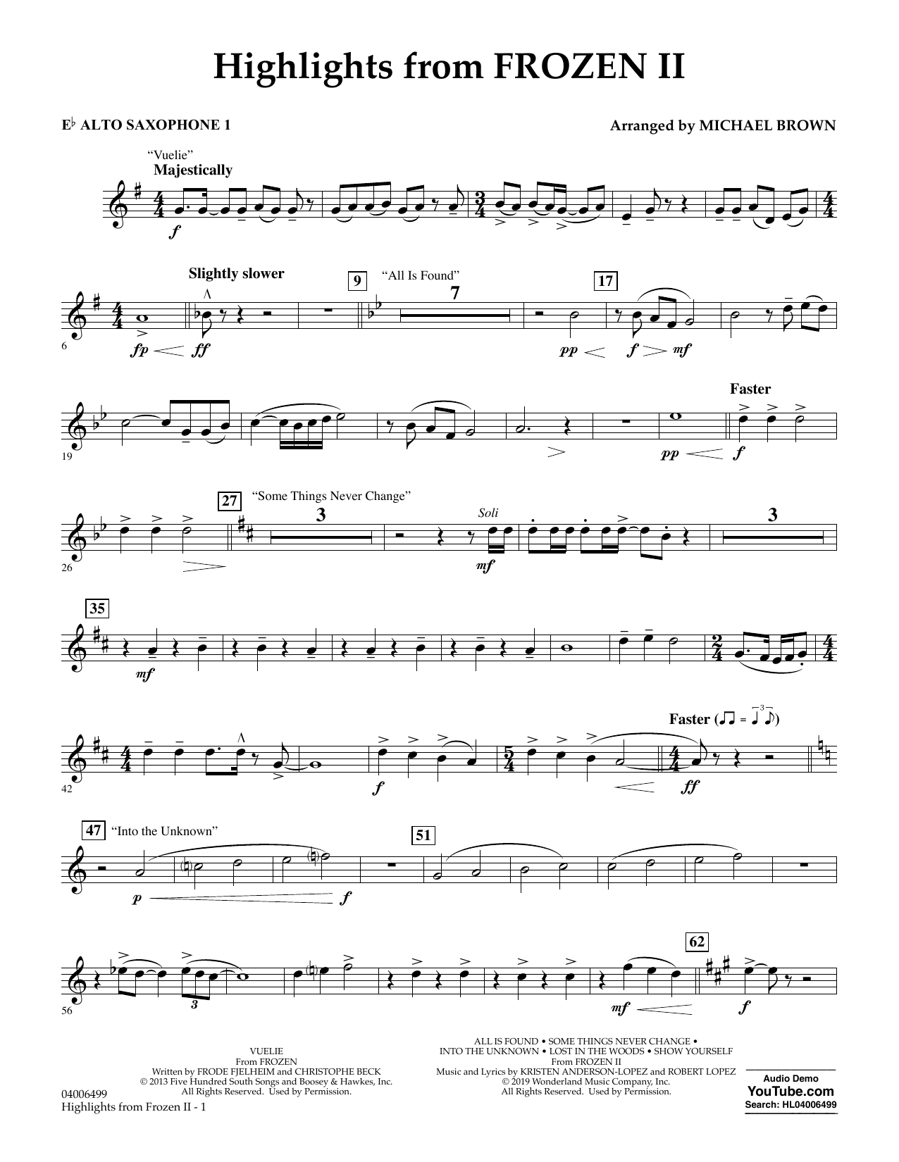 Produktbild zu: Highlights from Disney's Frozen 2 (arr. Michael Brown) - Eb Alto Saxophone 1