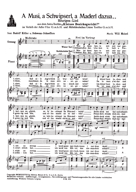 Produktbild zu: A Musi, a Schwipserl, a Maderl dazua (Heurigen-Lied)aus: Kleines Bezirksgericht (Film)