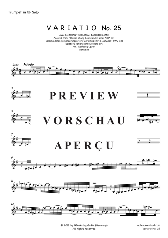 Produktgalerie: Seite 6 von 9 Variatio Nr. 25 (Goldberg-Variationen) , ,  (Trompete in B + Klavier/Orgel)