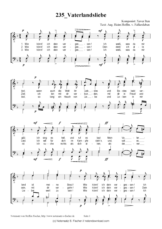 Product picture to: Vaterlandsliebe  Xaver Iten / Aug. Heinr.Hoffm. v. Fallersleben 