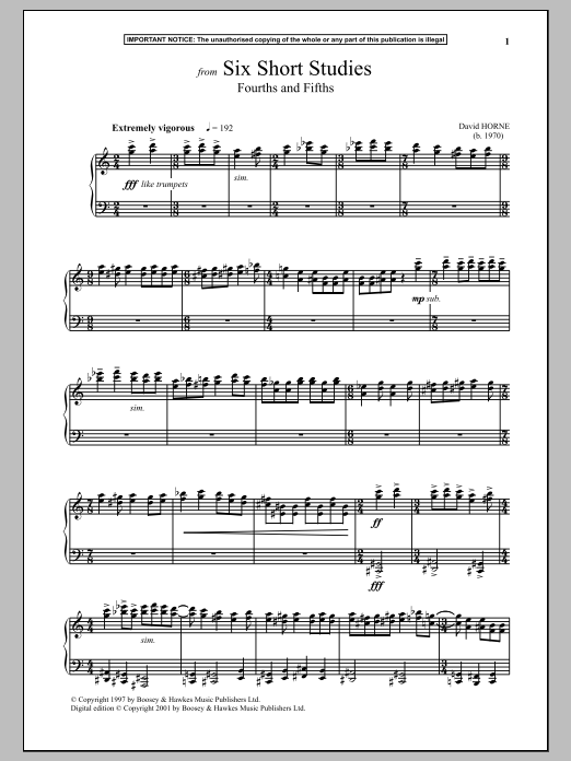 Product gallery: Page 1 of 1 Six Short Studies, Fourths And Fifths, David Horne