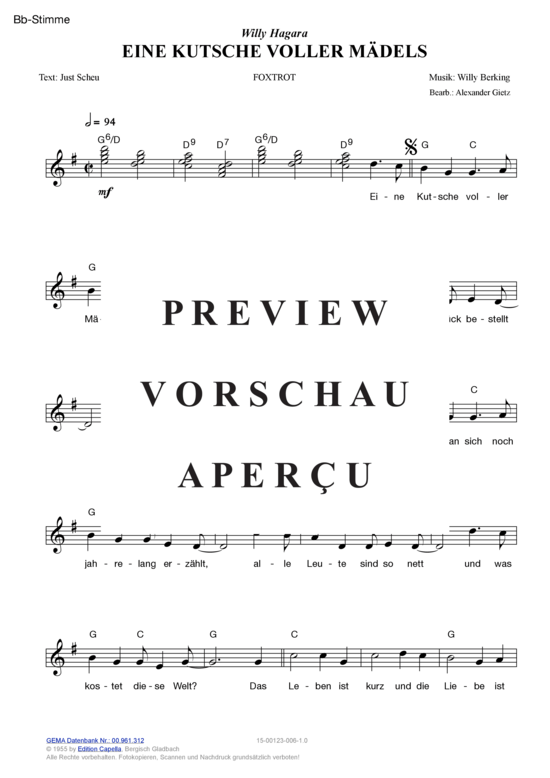 Produktgalerie: Seite 5 von 11 Eine Kutsche voller Mädels , Hagara, Willy, (Melodie-Stimmen in C/B/Es)