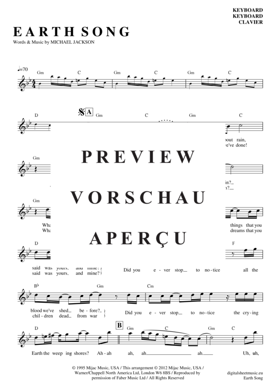 Product gallery: Page 2 of 4 Earth Song , Jackson, Michael, (Keyboard)