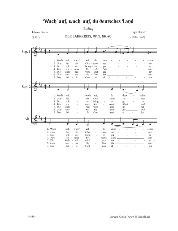 Produktbild zu: Wach´ auf, wach´ auf, du deutsches Land (Der Jahrkreis, Op,5 Nr.40)Hugo Distler