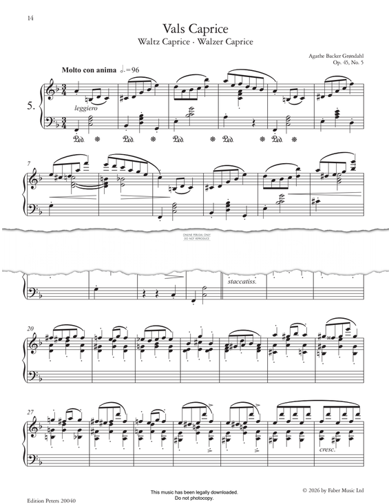 Produktgalerie: Seite 1 von 1 Vals Caprice (Waltz Caprice) from Fantasy Pieces Op.45, No.5, Agathe Backer Grøndahl, Klavier