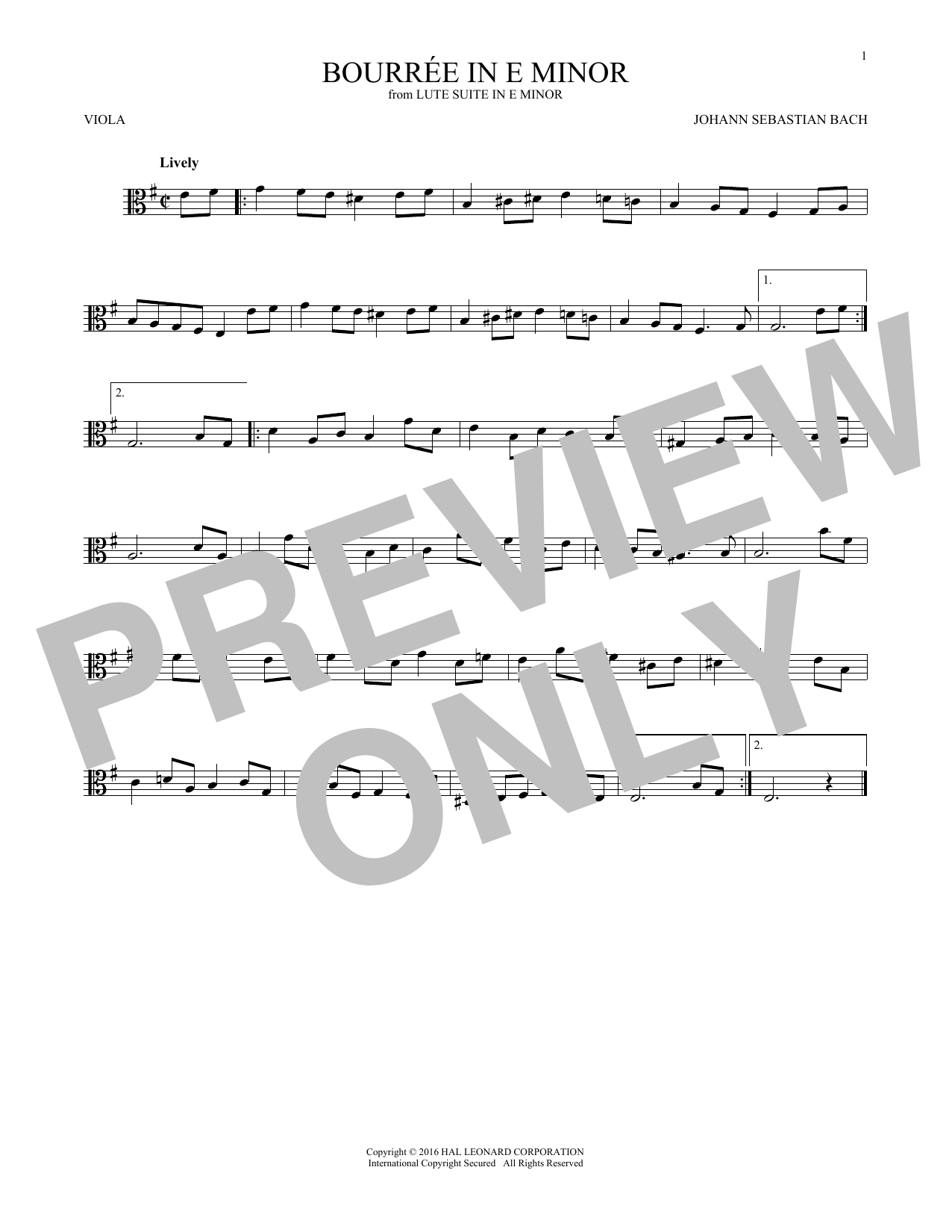 Produktgalerie: Seite 1 von 1 Bourree In E Minor, Johann Sebastian Bach, Viola