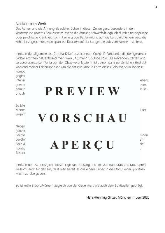 Product gallery: Page 6 of 11 A(t)men - 1. Preis des 32. Siegburger Kompositionswettbewerbs, , Oboe Solo