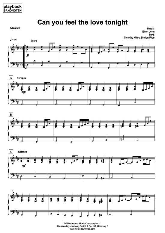 Can You Feel The Love Tonight Noten Klavier Kostenlos Can you feel the love tonight - Klavier - Noten von Elton John - PBN005