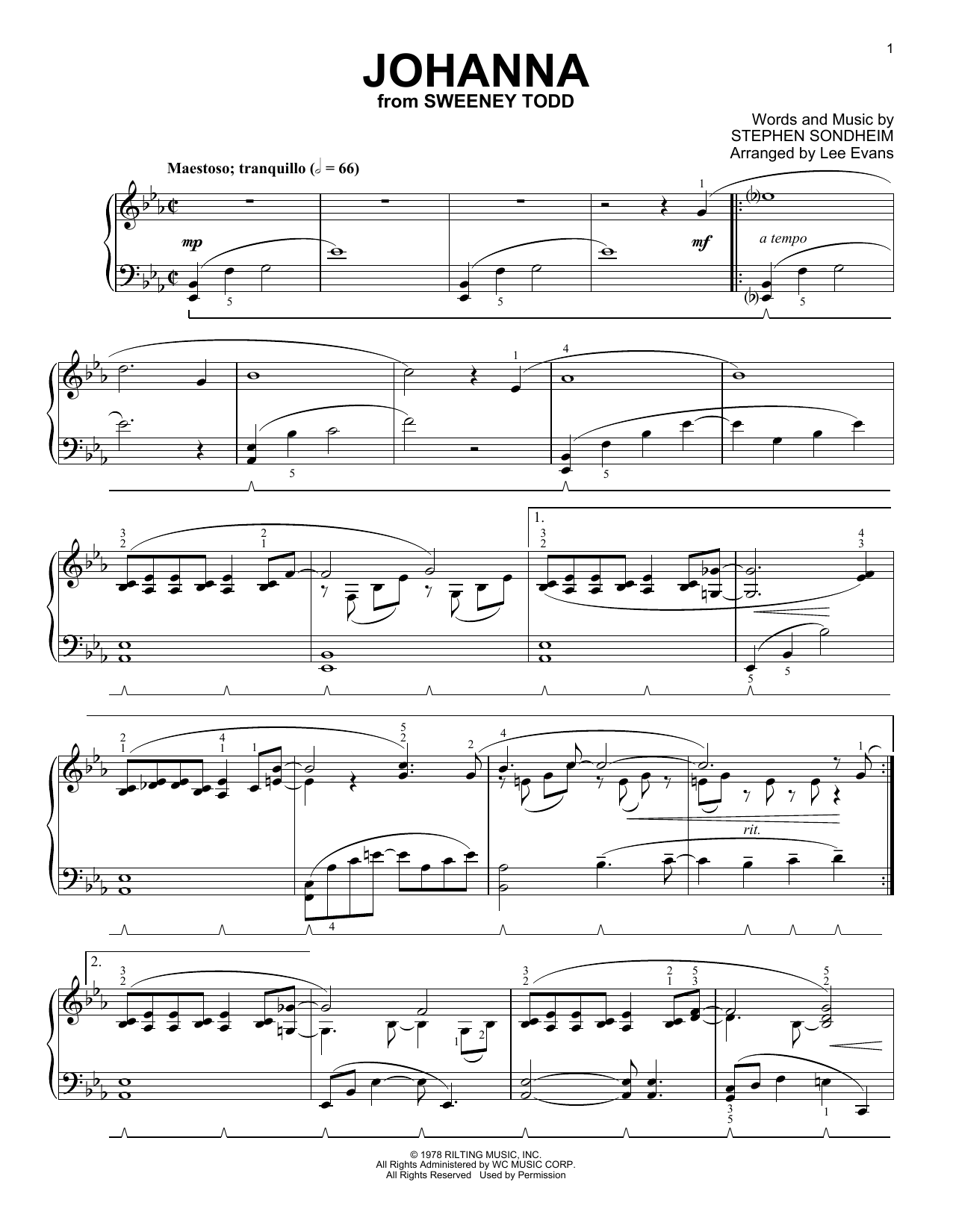 Produktbild zu: Johanna (from Sweeney Todd) (arr. Lee Evans)