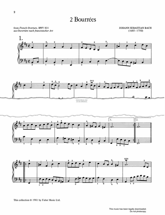 Produktgalerie: Seite 1 von 1 2 Bourrées (from French Overture BWV831'), Johann Sebastian Bach, Klavier