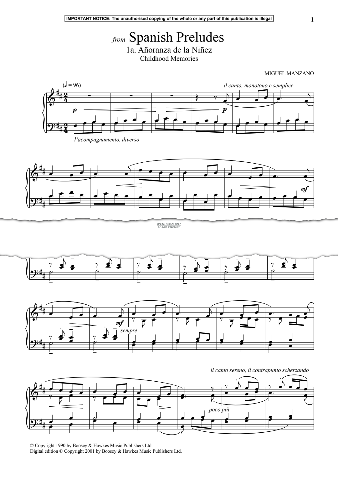 Produktgalerie: Seite 1 von 1 Anoranza de la Ninez (Childhood Memories) from Spanish Preludes, Miguel Manzano, Klavier