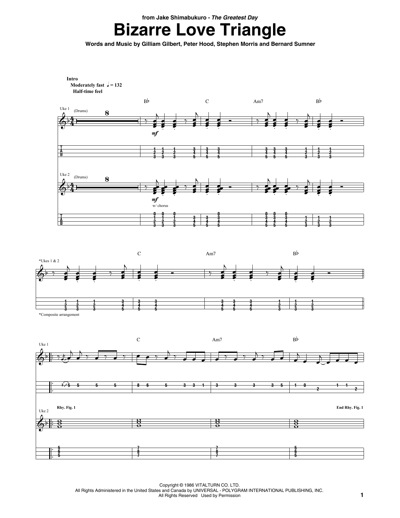 Product gallery: Page 1 of 1 Bizarre Love Triangle (arr. Jake Shimabukuro), New Order