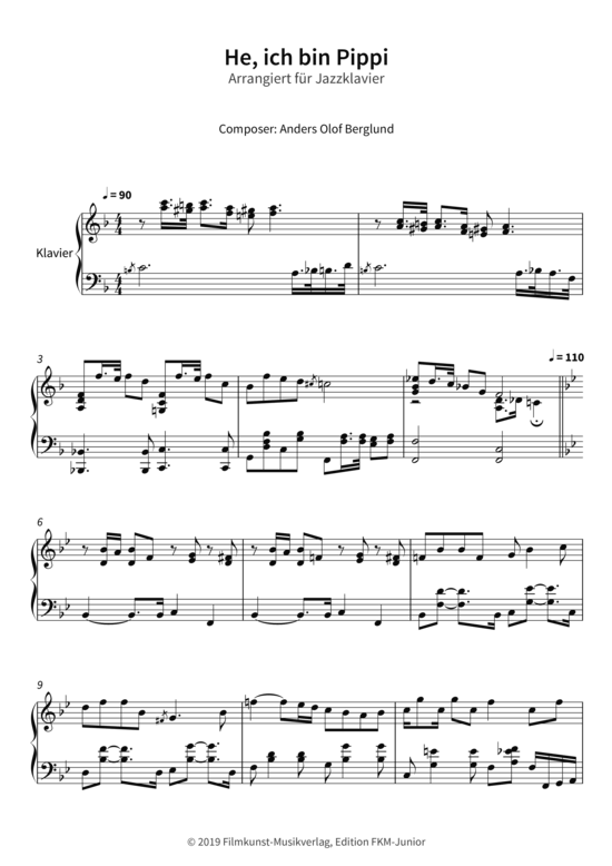 Product picture to: He, ich bin Pippi - Arrangiert für Jazzklavier Anders Olof Berglund