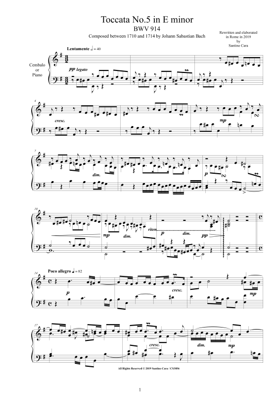 Produktbild zu: Toccata Nr. 5 in E-Moll BWV 914Johann Sebastian Bach